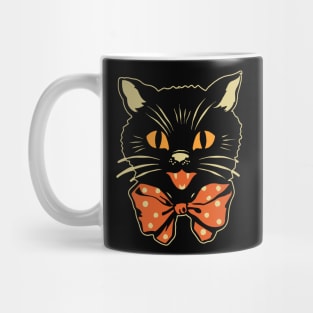 Vintage Halloween Black with Bowtie Spooky Retro Folk Art Mug